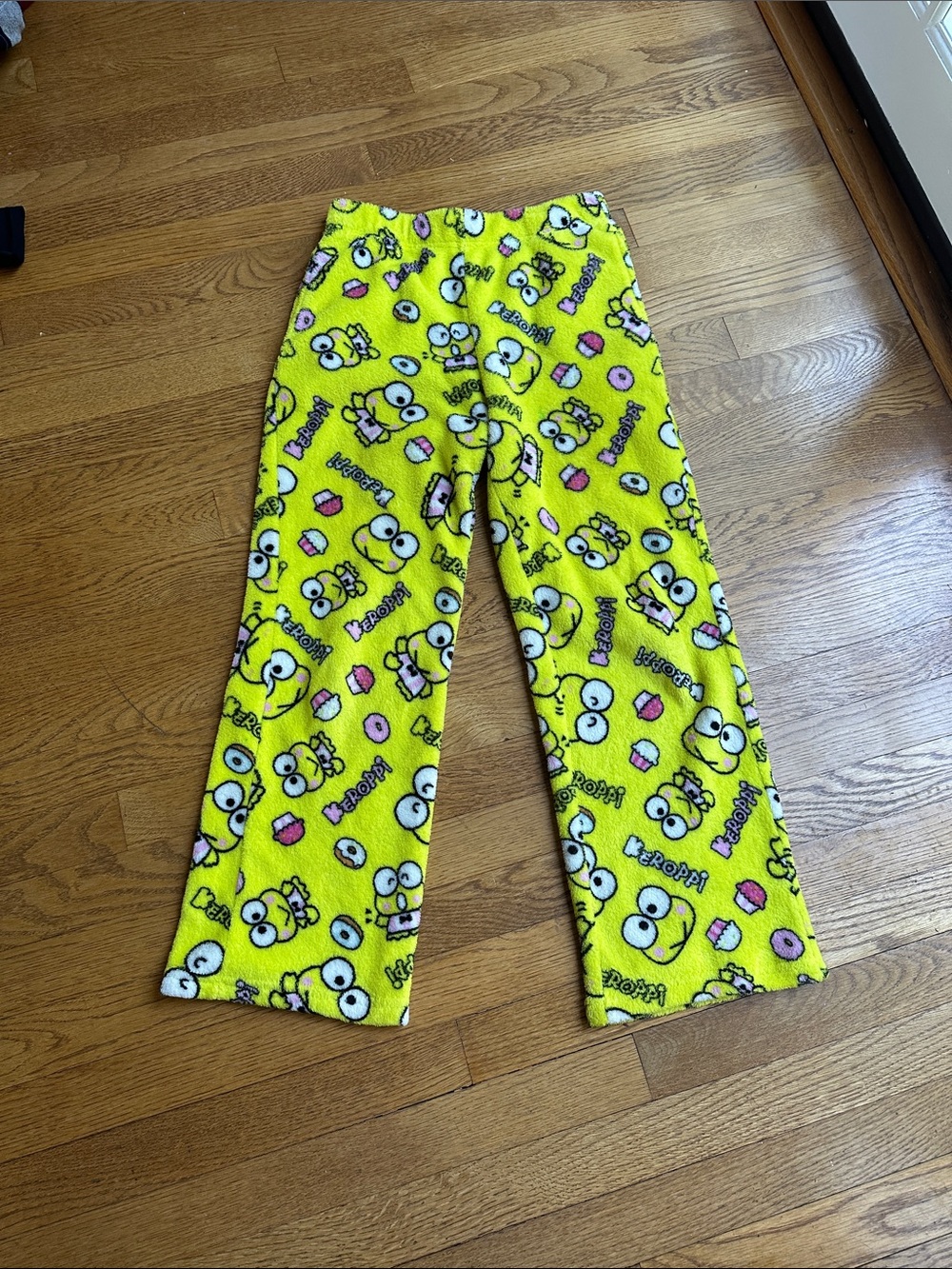 Forever 21 Kids Bright Yellow Character Fleece Pajama Pants Keroppi hello kitty